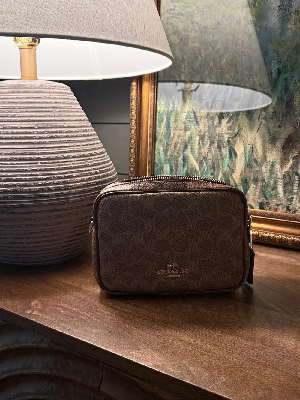 Brand New: Coach Brown camera Signature Crossbody Bag